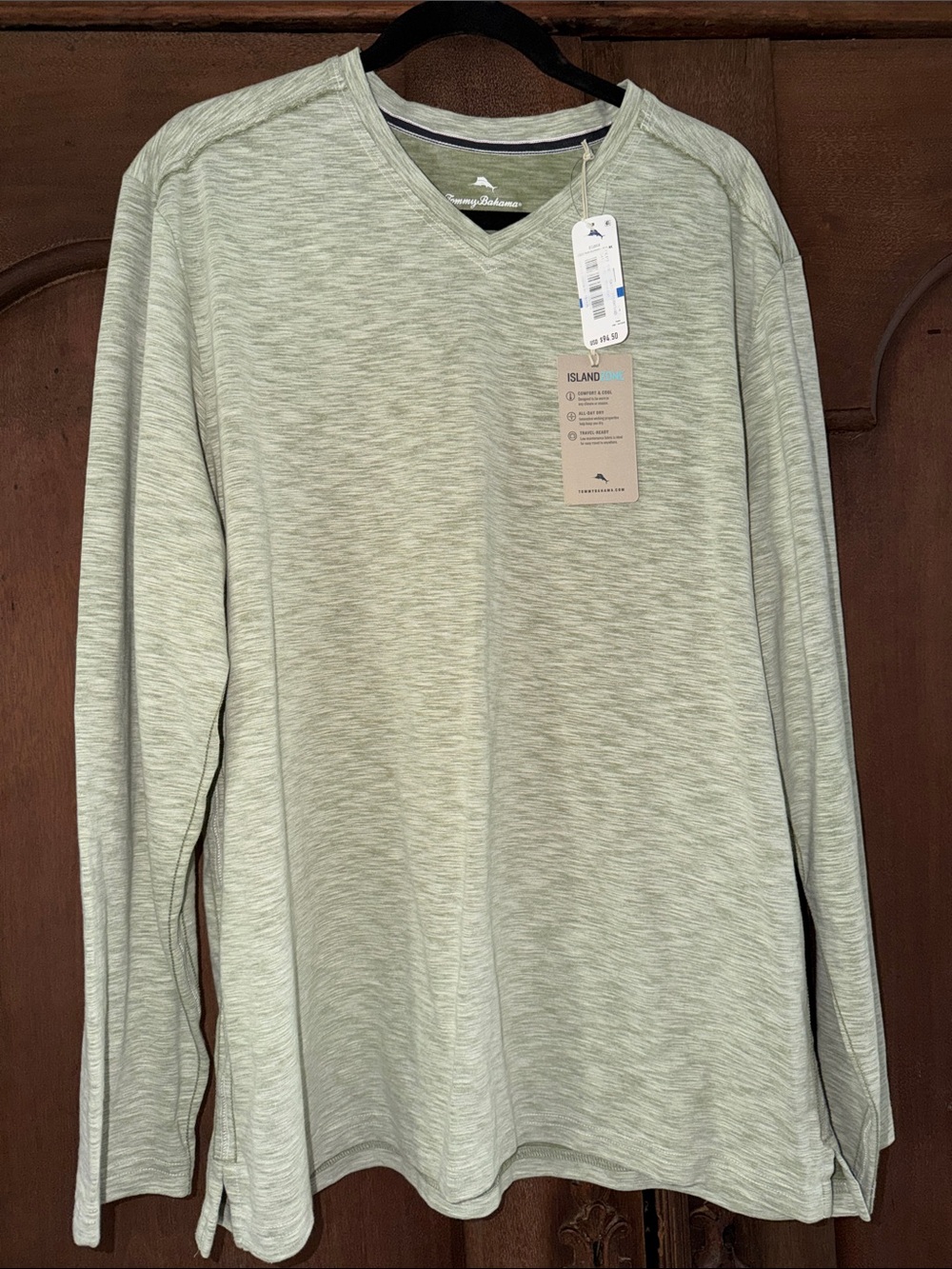 NWT Tommy Bahama Men's Heathered Sage V-Neck Long Sleeve Shirt